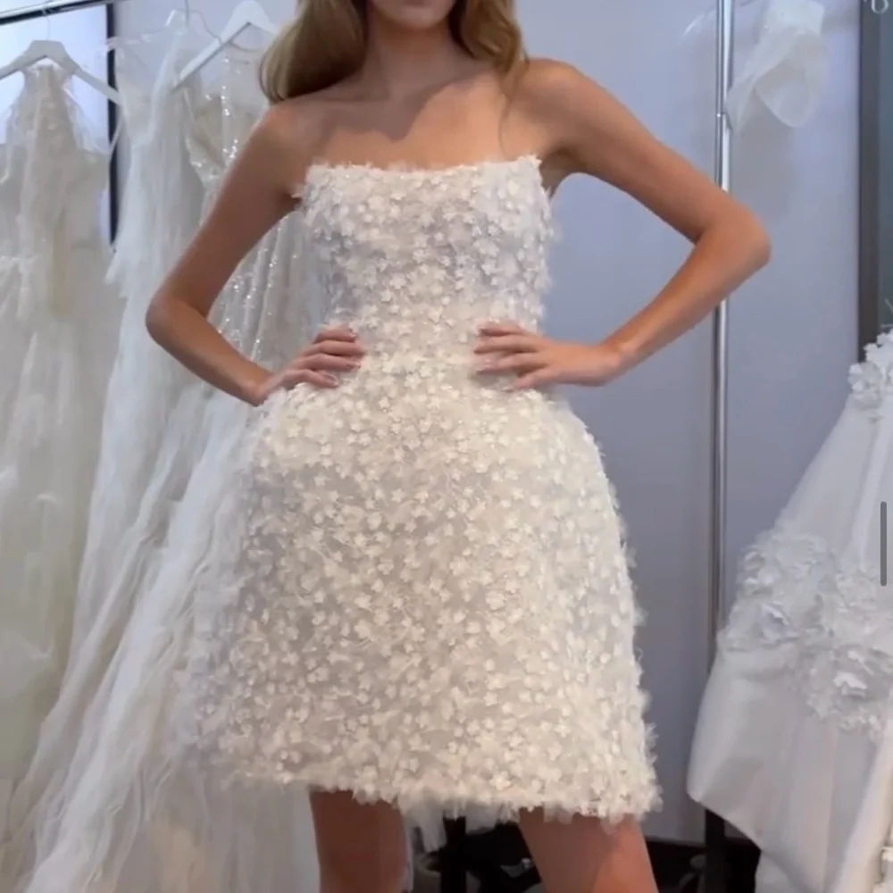 Ines Di Santo Bridal Reflection Mini Dress in White 3D Floral Lace - Picture 11 of 17